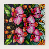 Lebhafte rosa Orchideen in festem Glas Puzzle (Horizontal)