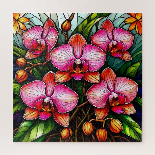 Lebhafte rosa Orchideen in festem Glas Puzzle (Vertikal)