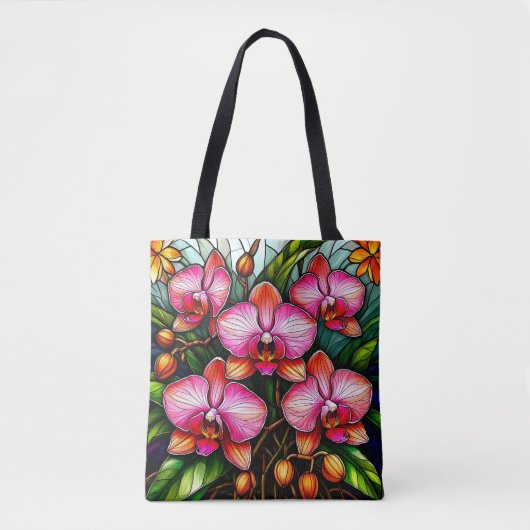Lebhafte rosa Orchideen in festem Glas Tasche (Vorderseite)