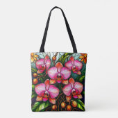 Lebhafte rosa Orchideen in festem Glas Tasche (Rückseite)