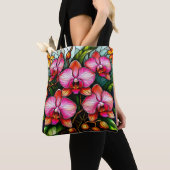 Lebhafte rosa Orchideen in festem Glas Tasche (Von Nahem)