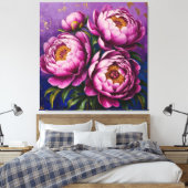 Lebhafte rosa Peonies Leinwanddruck (Insitu (Schlafzimmer))