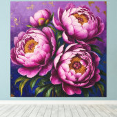 Lebhafte rosa Peonies Leinwanddruck (Insitu (Holzboden))