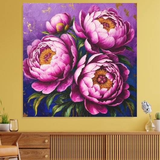 Lebhafte rosa Peonies Leinwanddruck (Insitu (Wohnzimmer))