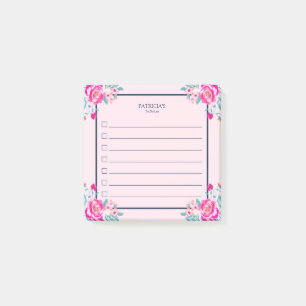 Lebhafte rosa Rosen am blütigen Individuelle Name Post-it Klebezettel