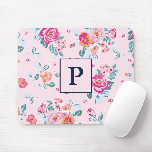 Lebhafte rosa Rosen bläserfarben auf blütenfarbene Mousepad (Mit Mouse)