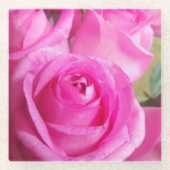 Lebhafte rosa Rosen Glasuntersetzer (Vorderseite)