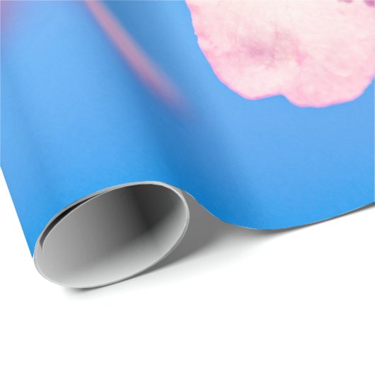 Lebhafte rosa Sakura-Blüten und ein klarer blauer Geschenkpapier (Rolleneckpunkt)