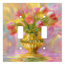 Lebhafte rosa Tulips in der goldenen Vase