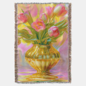 Lebhafte rosa Tulips in der goldenen Vase Decke (Vorderseite Vertikal)