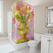 Lebhafte rosa Tulips in der goldenen Vase Duschvorhang (Beispiel)