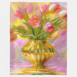 Lebhafte rosa Tulips in der goldenen Vase Fleecedecke