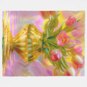 Lebhafte rosa Tulips in der goldenen Vase Fleecedecke (Vorderseite (Horizontal))