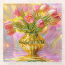 Lebhafte rosa Tulips in der goldenen Vase