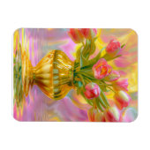 Lebhafte rosa Tulips in der goldenen Vase Magnet (Horizontal)