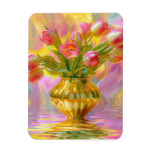 Lebhafte rosa Tulips in der goldenen Vase Magnet