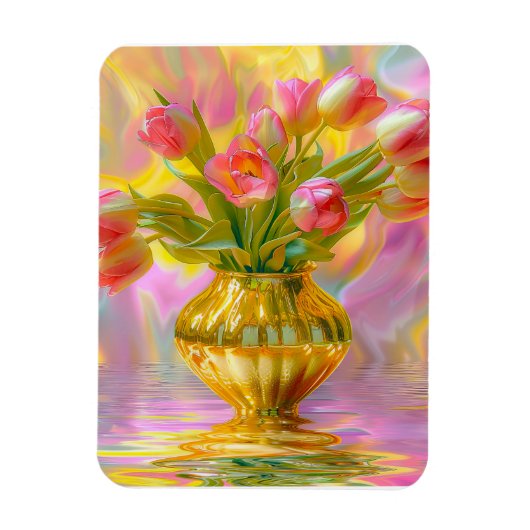 Lebhafte rosa Tulips in der goldenen Vase Magnet (Vertikal)