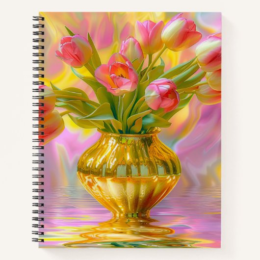 Lebhafte rosa Tulips in der goldenen Vase Notizblock (Vorderseite)