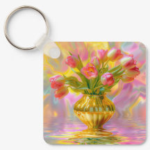 Lebhafte rosa Tulips in der goldenen Vase