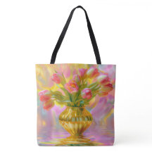 Lebhafte rosa Tulips in der goldenen Vase