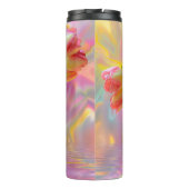 Lebhafte rosa Tulips in der goldenen Vase Thermosbecher (Rückseite)