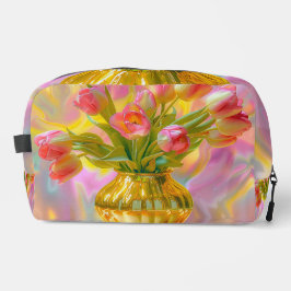 Lebhafte rosa Tulips in der goldenen Vase Waschbeutel