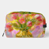 Lebhafte rosa Tulips in der goldenen Vase Waschbeutel (Rückseite)