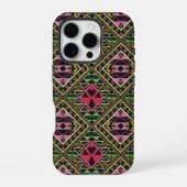 Lebhafte rosa und grüne Abstrakte Stoffe Kunst iPhone Hülle (Rückseite)