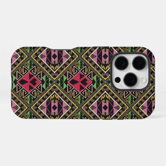 Lebhafte rosa und grüne Abstrakte Stoffe Kunst iPhone Hülle (Rückseite (Horizontal))