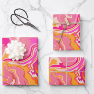 Lebhafte, rosa und orange Abstrakte Fluid Art Geschenkpapier Set