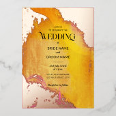 Lebhafte, rosa und orangefarbene Textur Hochzeit Folieneinladung (Vorderseite)