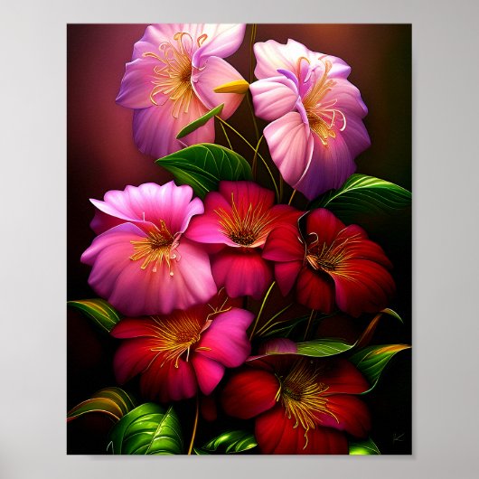 Lebhafte rosa und rote Blüten Poster (Vorne)