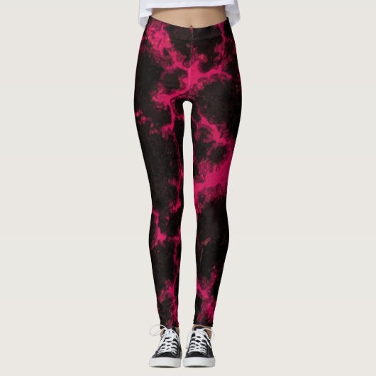 Lebhafte Rosa und Schwarze Flammen Leggings (Vorderseite)
