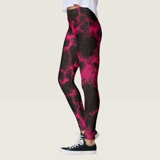 Lebhafte Rosa und Schwarze Flammen Leggings (Links)