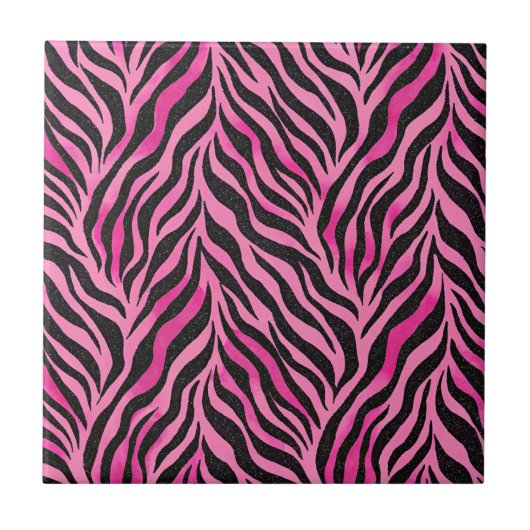 Lebhafte rosa und schwarze Zebra Print Fliese (Vorderseite)