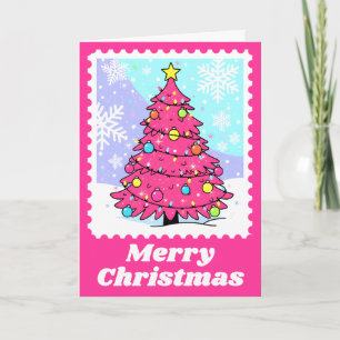 Lebhafte, rosa Weihnachtsbaumpostage-Briefmarke Feiertagskarte