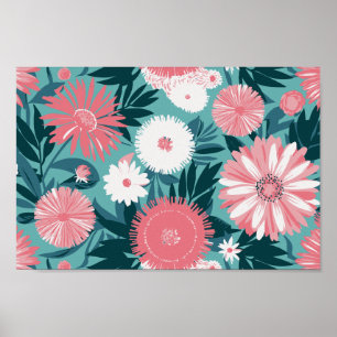Lebhafte Rosa-Weiß-BlumenSymphonie Poster