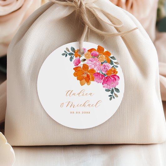 Lebhafte rosafarbene Orangenblütenhochzeit Geschenkanhänger