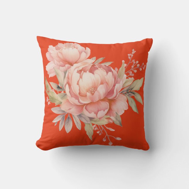 Lebhafte rosafarbene Wildblumen Kissen (Vorderseite)