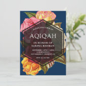 Lebhafte Rose Bouquet Geometric Aqeeqah | Aqiqah Einladung (Stehend Vorderseite)