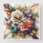 Lebhafte Rose mit Blätter auf einem Marmorboden Quadratische Wanduhr (Vorderseite)