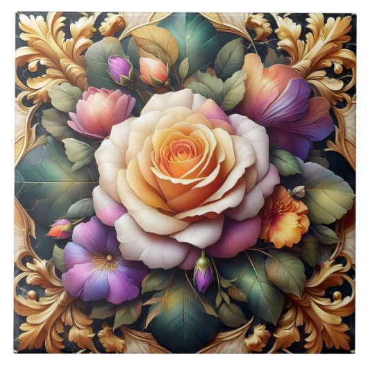 Lebhafte Rose mit elegantem Blumendesign Fliese (Vorderseite)