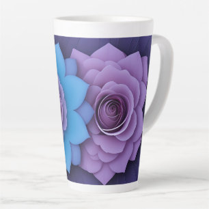Lebhafte Rosen und strahlend blau Verlassen Milchtasse