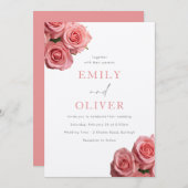 Lebhafte Rosenrosen Rosen Elegante Hochzeit Einladung (Vorne/Hinten)