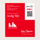 Lebhafte Rot-QR-Code Foto Social Media-Icons Visitenkarten (Außenseite Aufgefaltet)