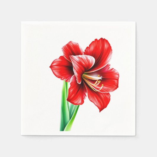 Lebhafte rote Amaryllis in Wasserfarbe Serviette (Vorderseite)