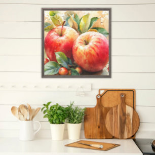 Lebhafte rote Äpfel Wasserfarbene Küche Wand Leinwanddruck