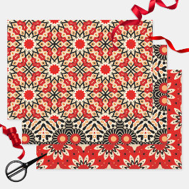 Lebhafte rote arabische Mosaik geometrisch Geschenkpapier Set