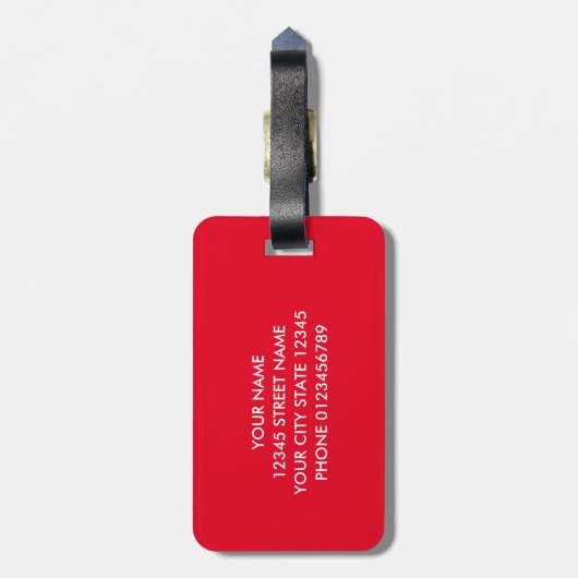 Lebhafte rote, benutzerdefinierte Monogramm-Gepäck Gepäckanhänger (Rückseite vertikal)