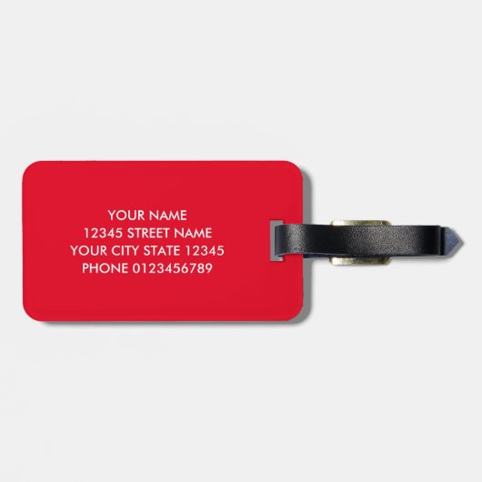 Lebhafte rote, benutzerdefinierte Monogramm-Gepäck Gepäckanhänger (Rückseite horizontal)